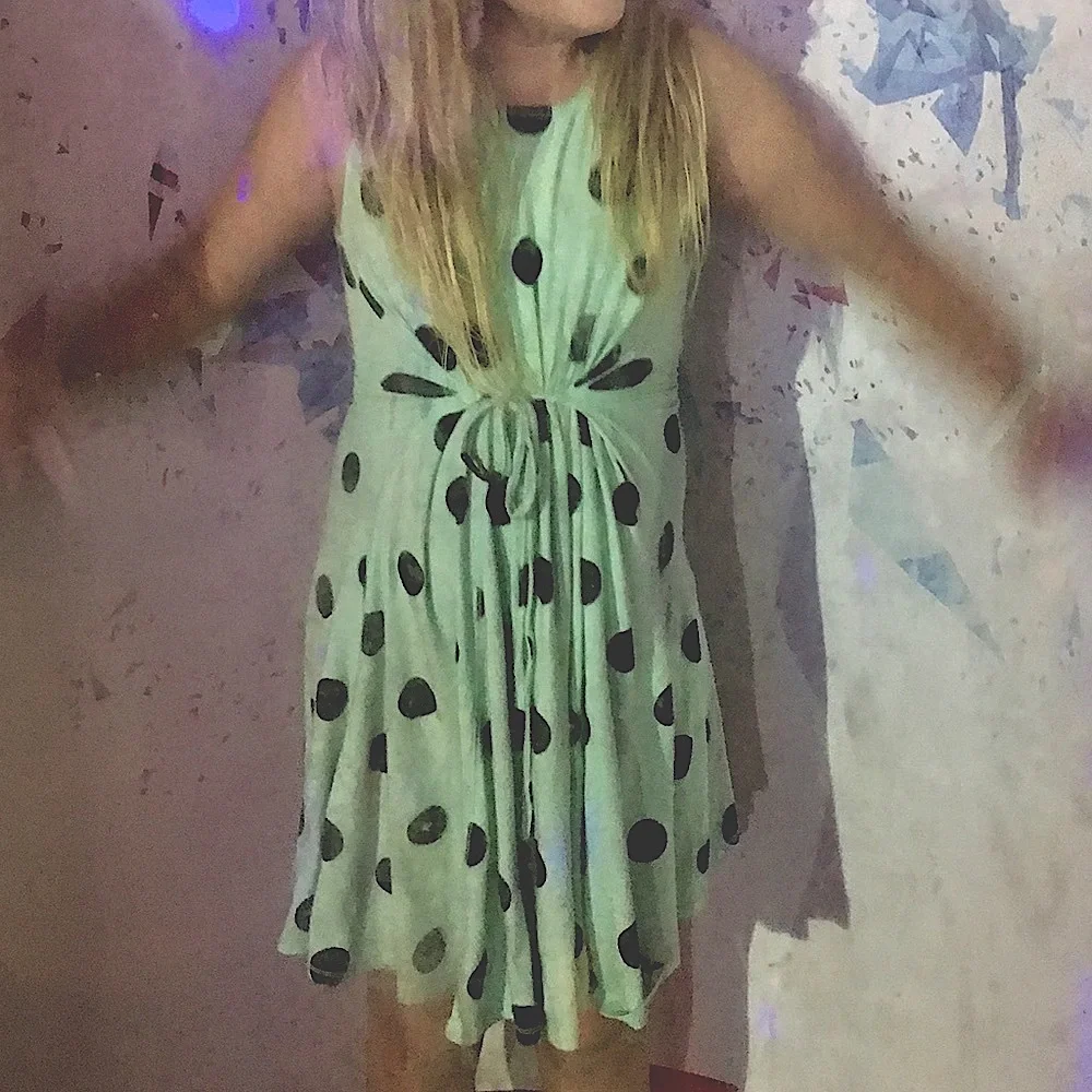 JUSTICE Dress Mint Green Black Polka Dot A Line Sleeveless Tie Front Girls SZ 12